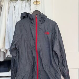 The North Face Men's Charcoal Raincoat with Crimson Details